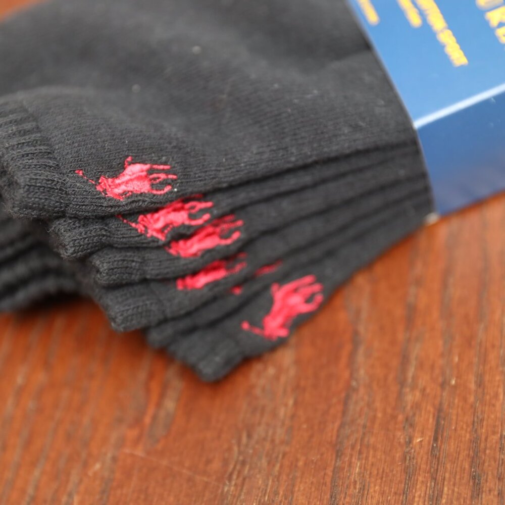 Polo Ralph Lauren Ankle Socks Black Red Logo - 3 pack Size XL - Picture 4 of 4